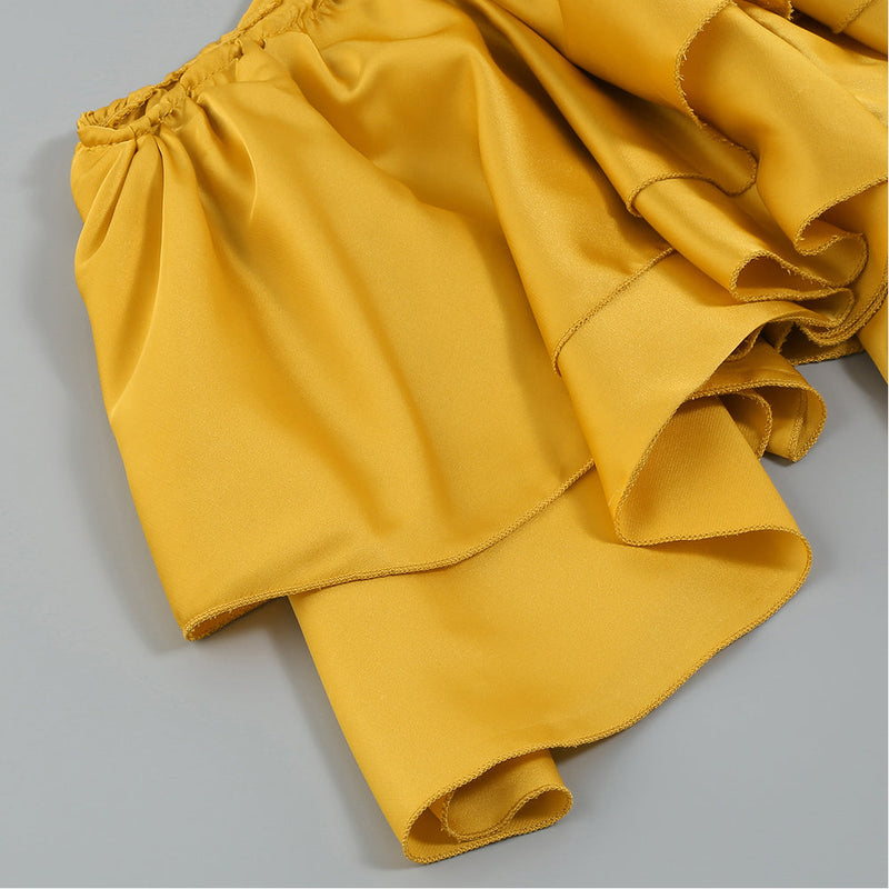 One Shoulder Short Sleeve Frill Bodycon Jumpsuit