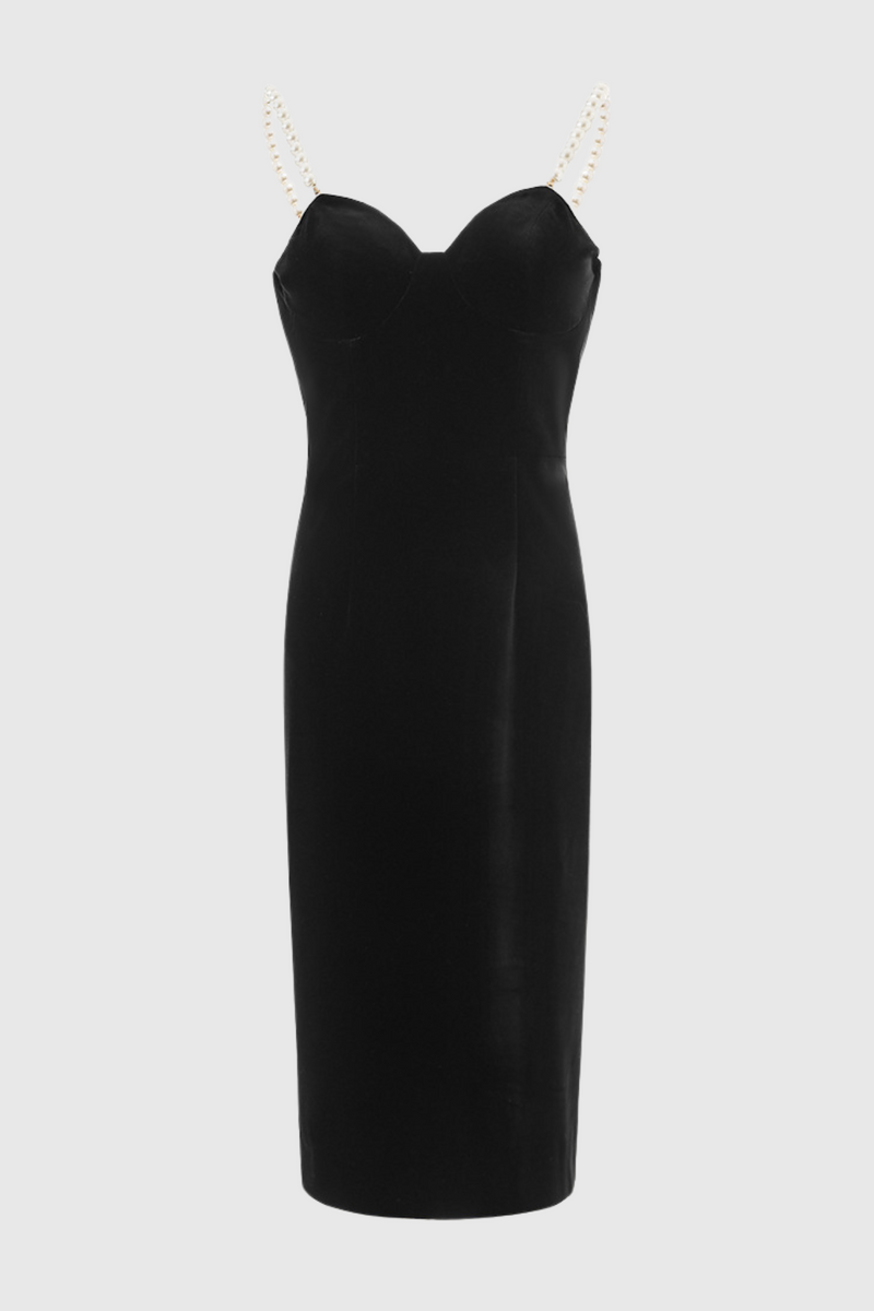 Kadia Velvet Pearl Embellished Midi Dress