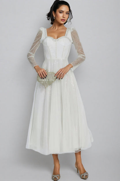 Junond White Mesh Midi Dress