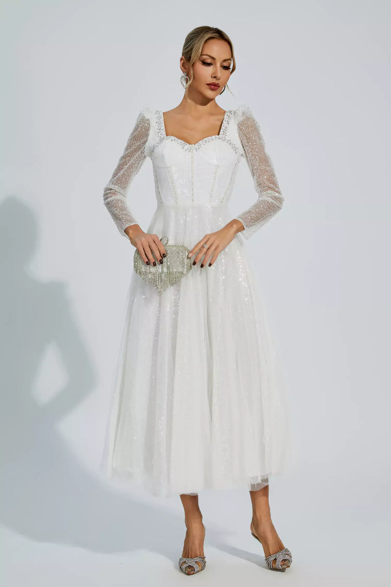 Kamiyah White Mesh Midi Dress