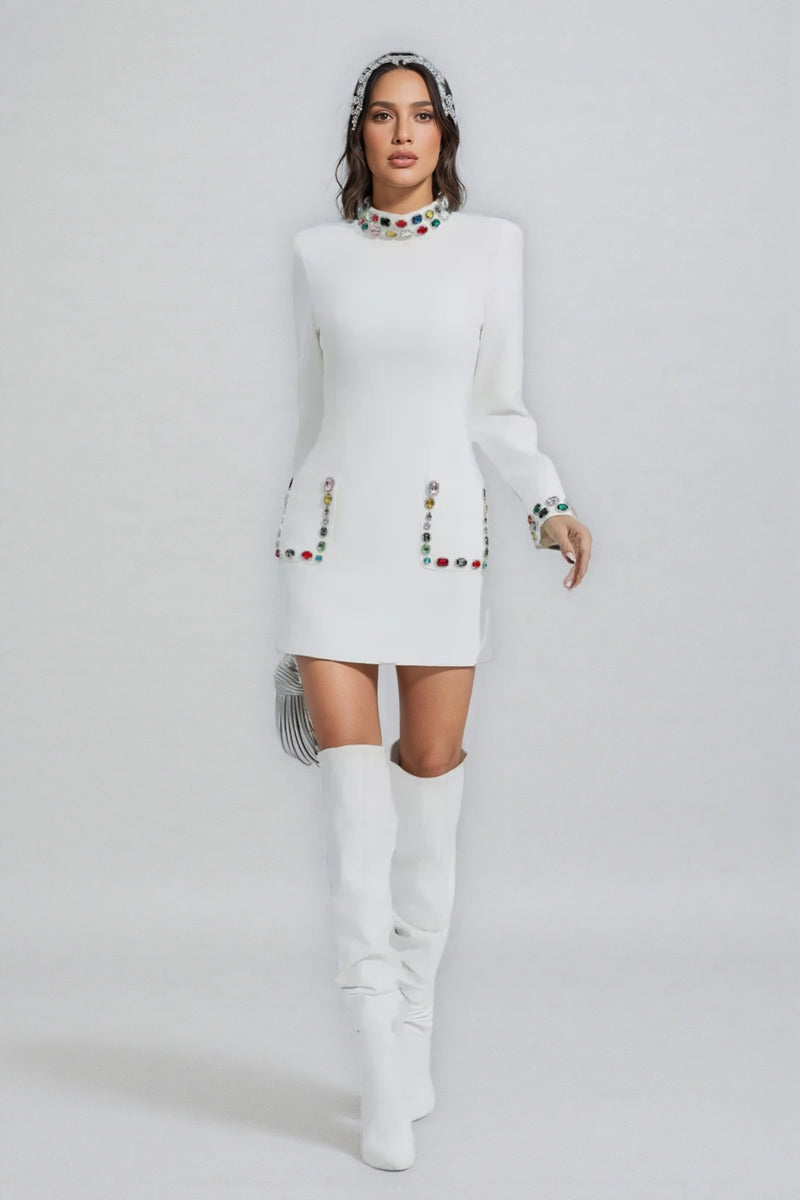 Ona White Diamond Embellishment Mini Dress