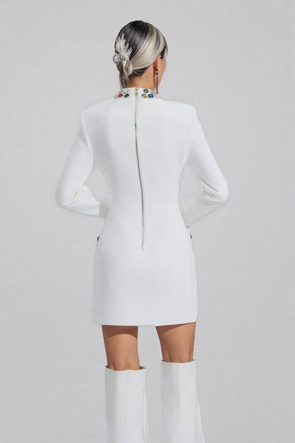 Ona White Diamond Embellishment Mini Dress