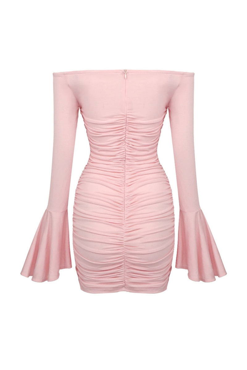 Karla Ruched Flower Off Shoulder Mini Dress