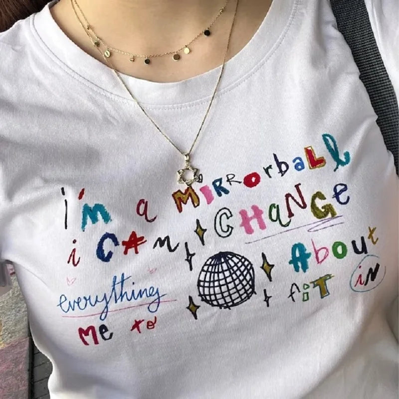 Kawaii Letter Print Crop Top T-shirt