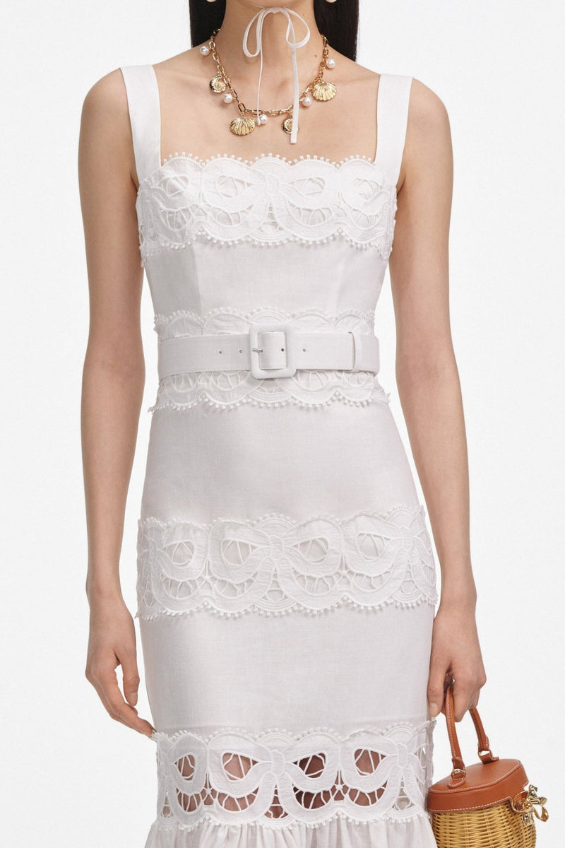 Keane Lace Insert Belted Midi Dress