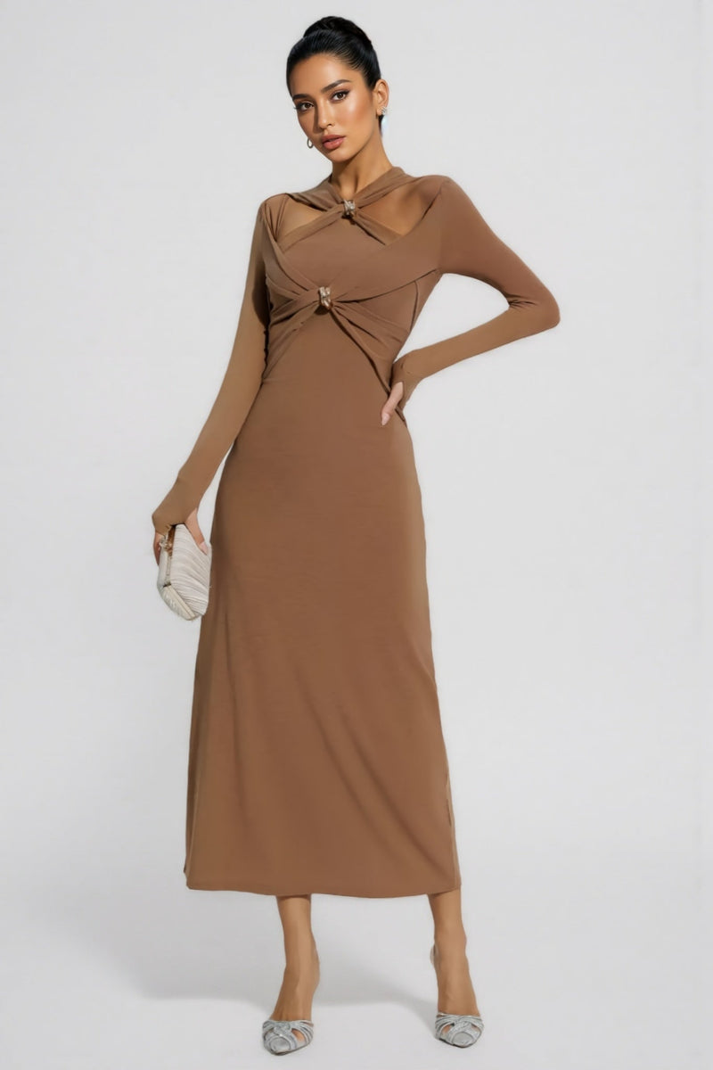 Ilana Colour Strappy Maxi Dress-brown
