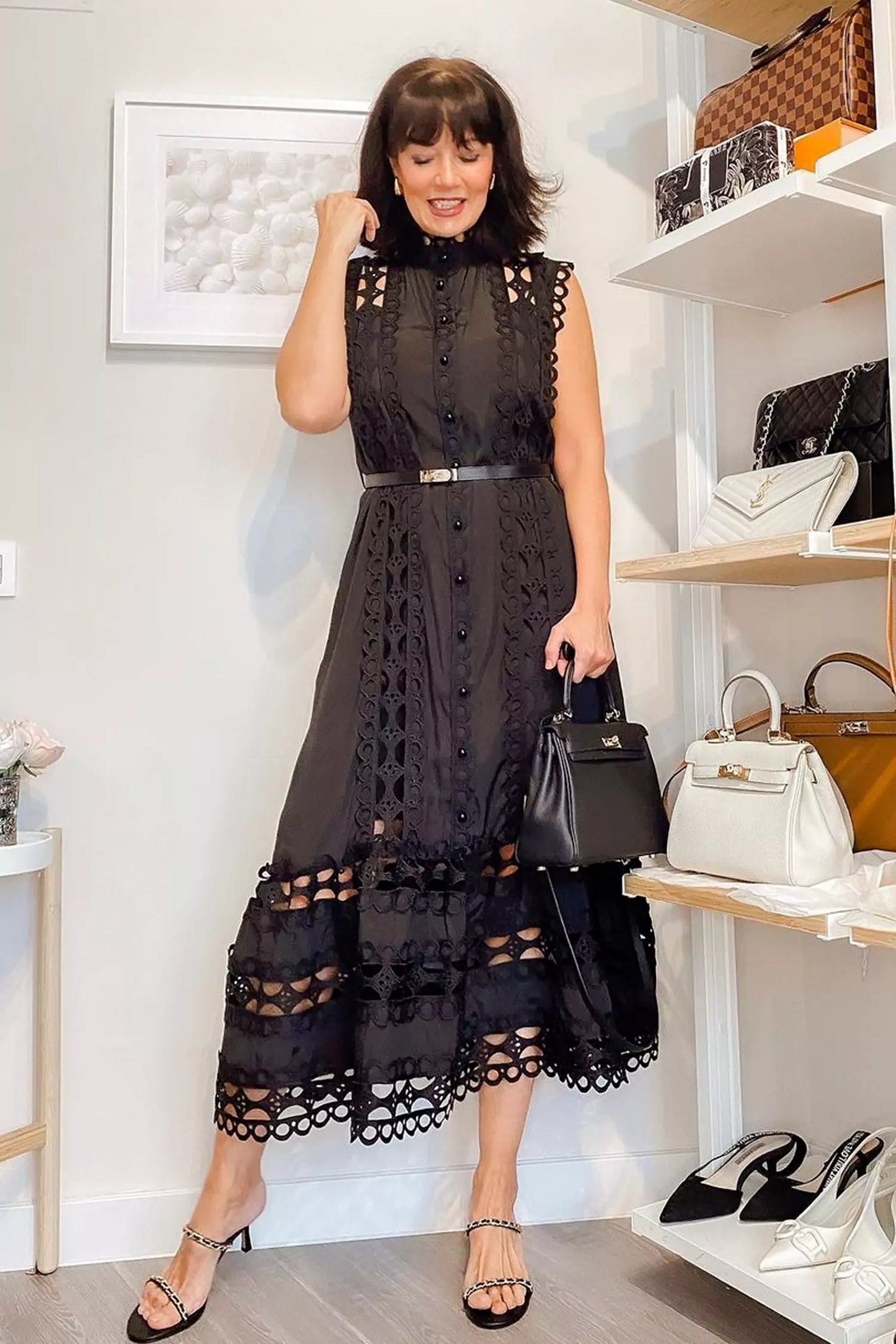 Kennedi Sleeveless Hollow Maxi Dress-black