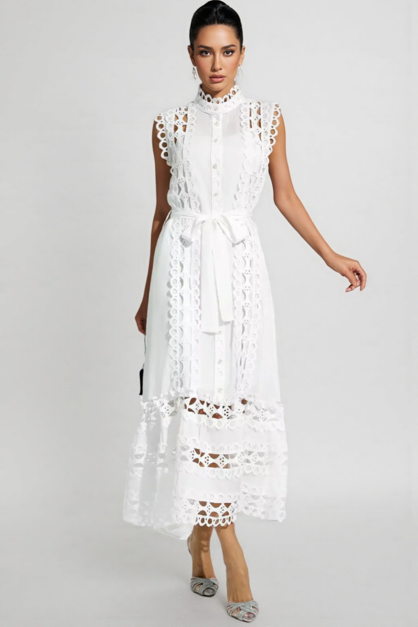 Yarera White Sleeveless Hollow Maxi Dress