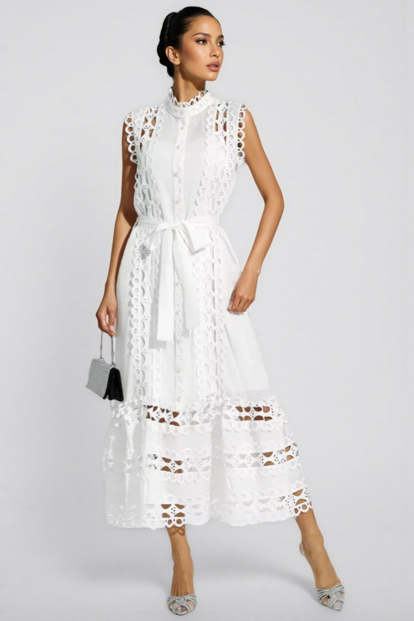 Yarera White Sleeveless Hollow Maxi Dress