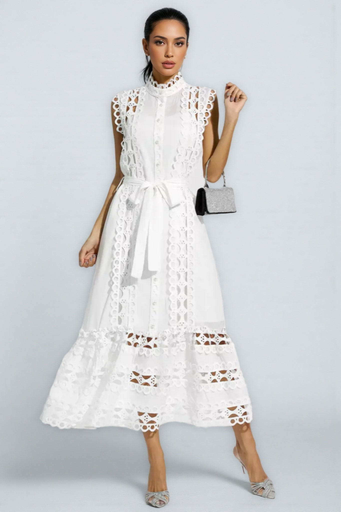 Yarera White Sleeveless Hollow Maxi Dress