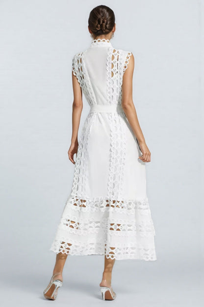 Yarera White Sleeveless Hollow Maxi Dress