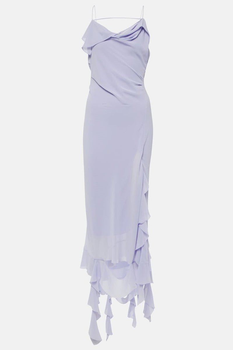 Kenzia Asymmetric Ruffle Midi Dress - Purple