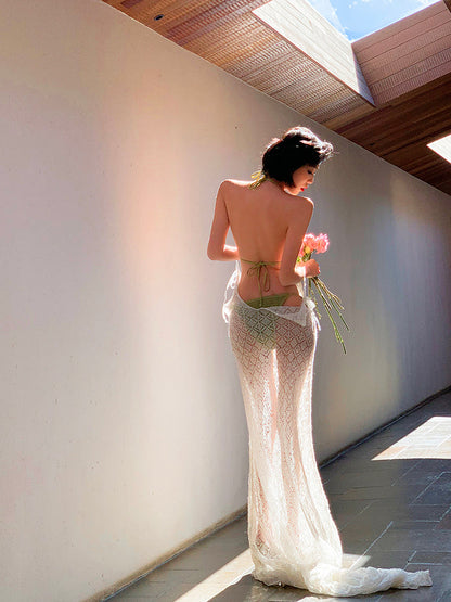 Knitted Lace Slim-fit Floor-length Vacation Maxi Dress