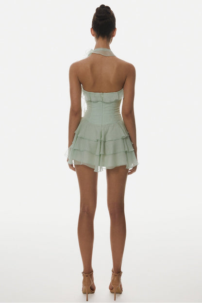Kyrie Halter Ruffle Mini Dress - Green
