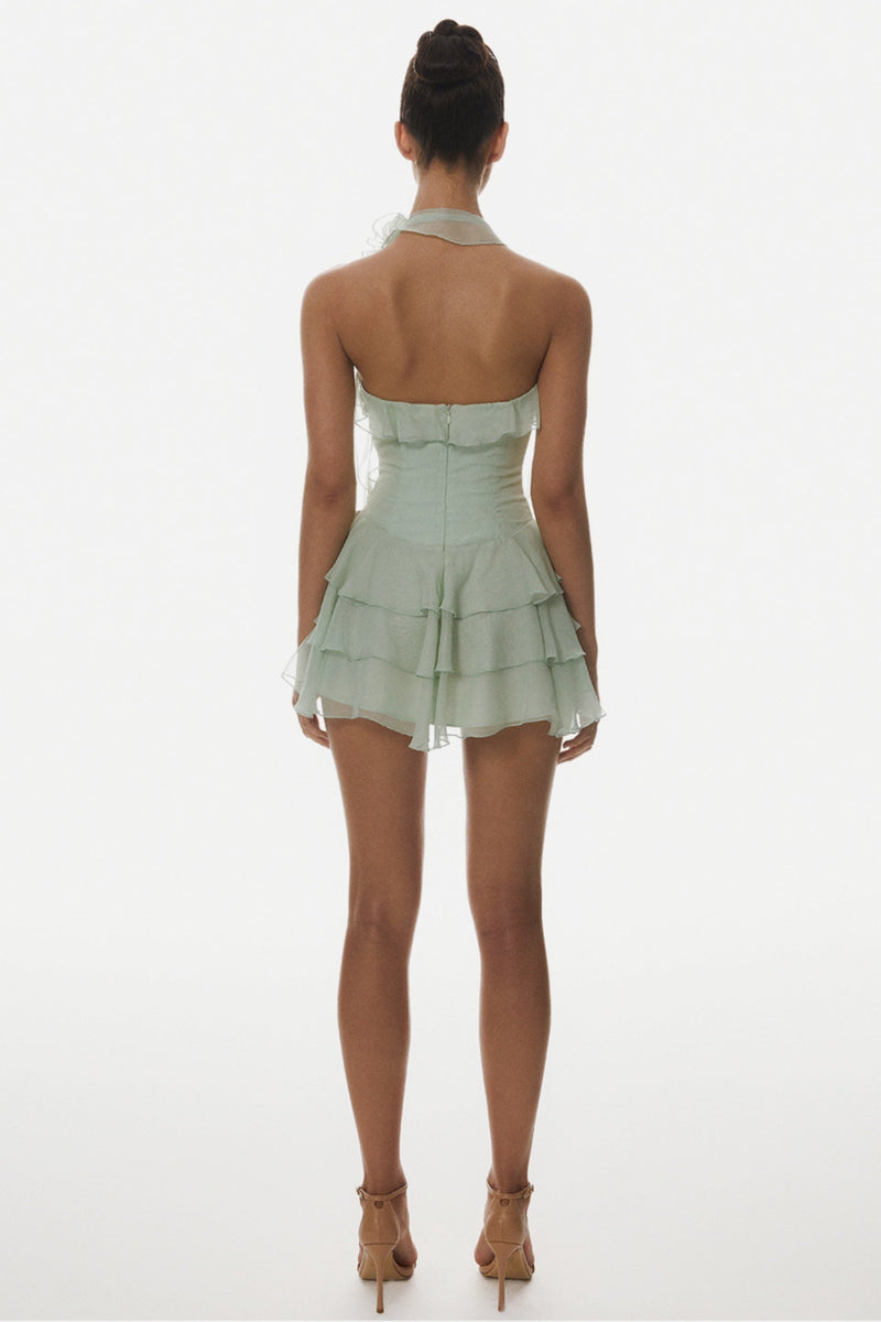 Kyrie Halter Ruffle Mini Dress - Green