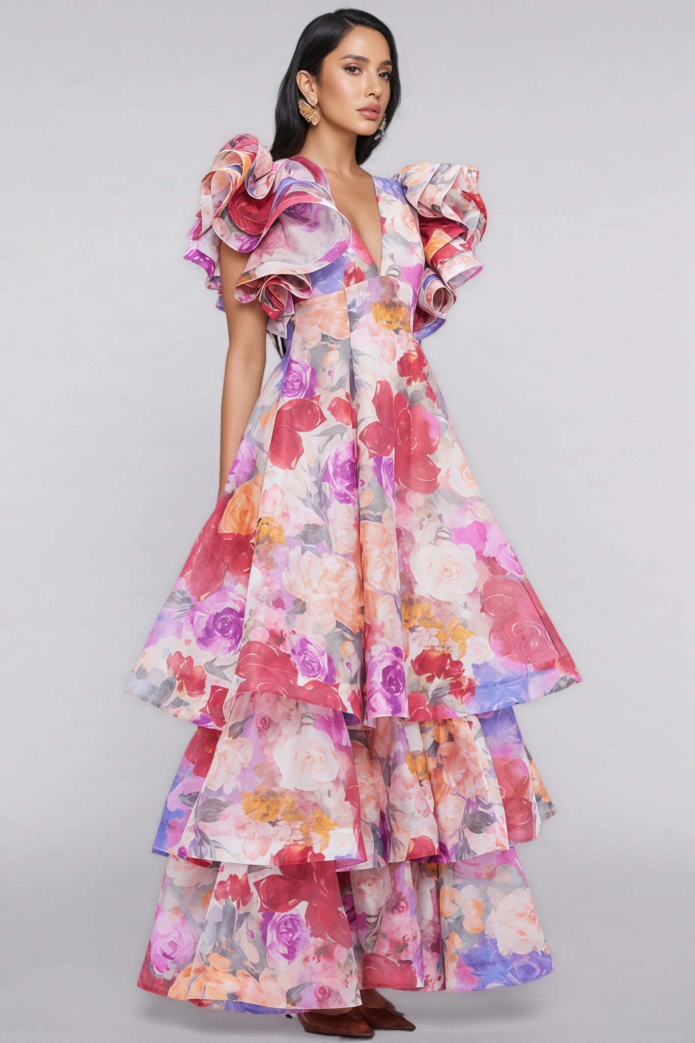 Mabel V Neck Ruffle Maxi Dress