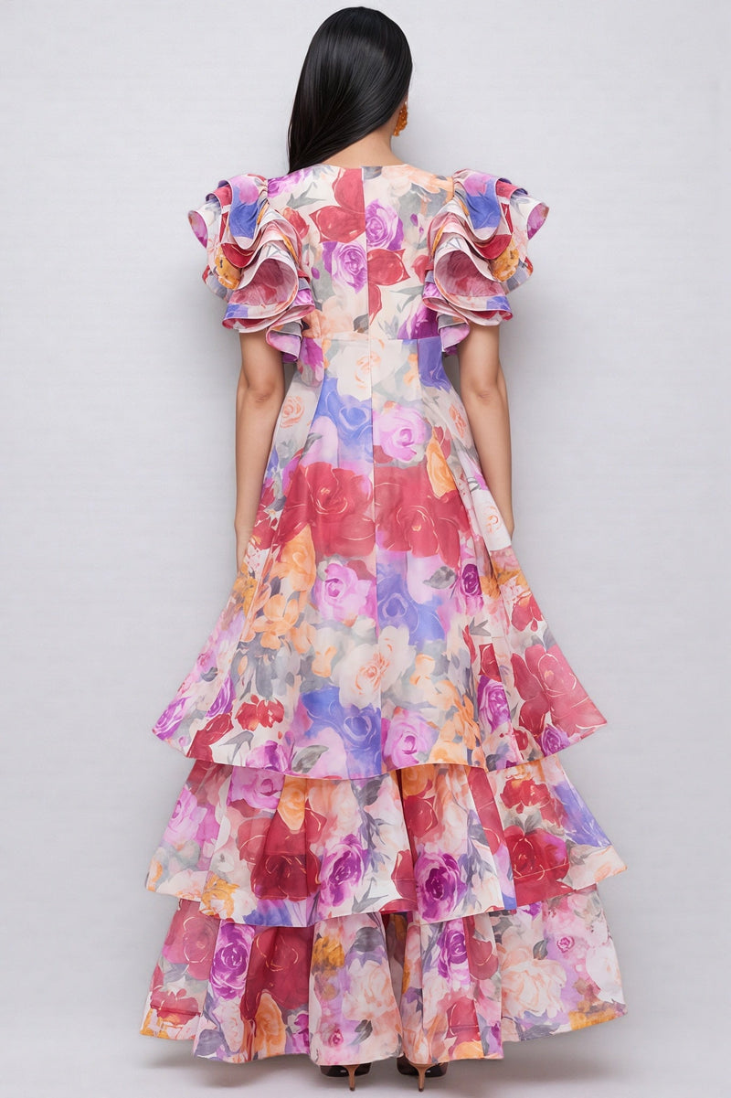 Mabel V Neck Ruffle Maxi Dress