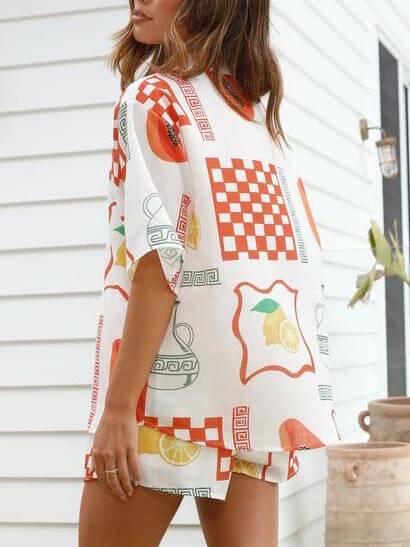 Print Loose Shirt Shorts Suit