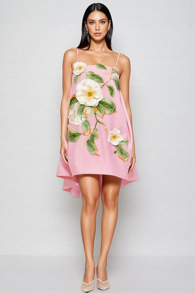Arlolt Pink Backless 3d Flower Mini Dress