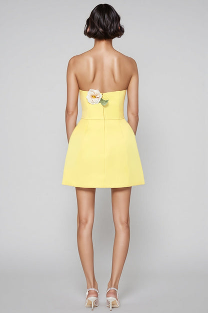 Rex Yellow Applique Bustier Mini Dress