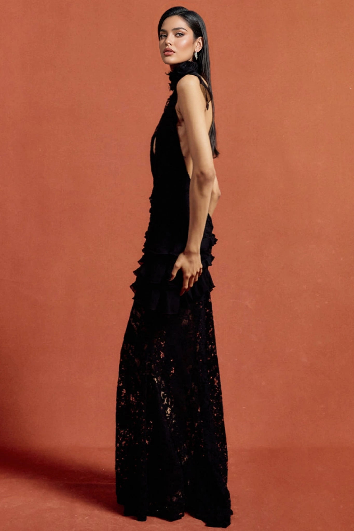 Acsence Lace Halter-neck Maxi Dress