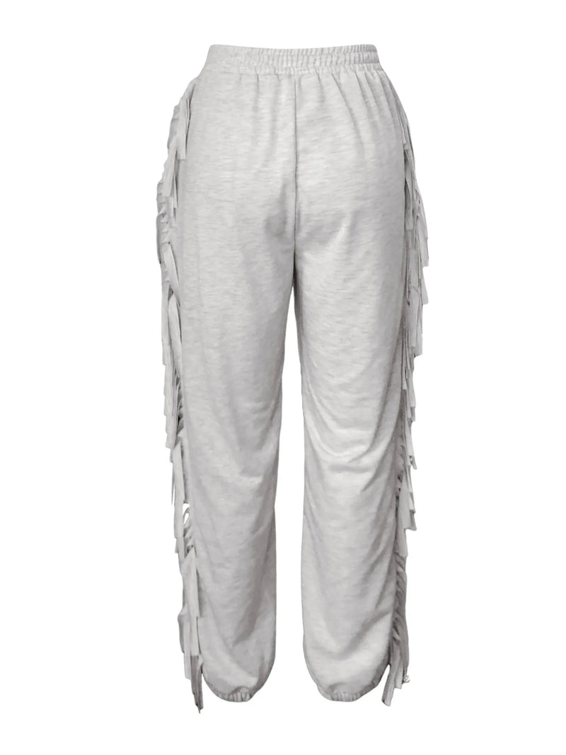 Mid Waist Tassel Trim Elasti Color Jogger Sweatpants