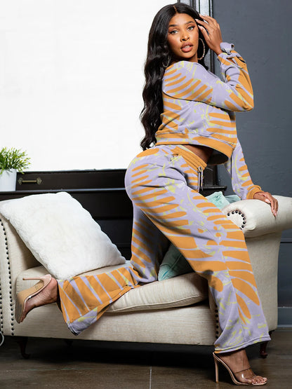 Striped Pocket Design Drawstring Pants Set Round Neck Long Sleeve Sweatshirt – Stylish and Comfortable Sweatshirt Set
