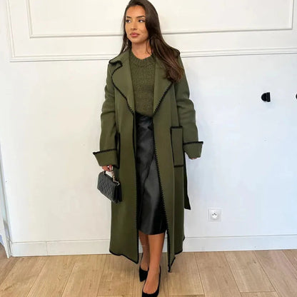Lace Long Woolen Autumn Winter New Double-breasted Long Coat