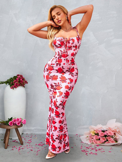 Lace-up Straps Tie Front Bodycon Dress(petite Version)