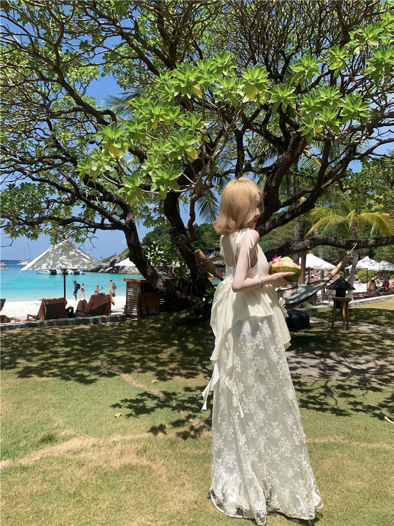Lace Patchwork Layered Maxi Dress _ Ethereal Beach Gown