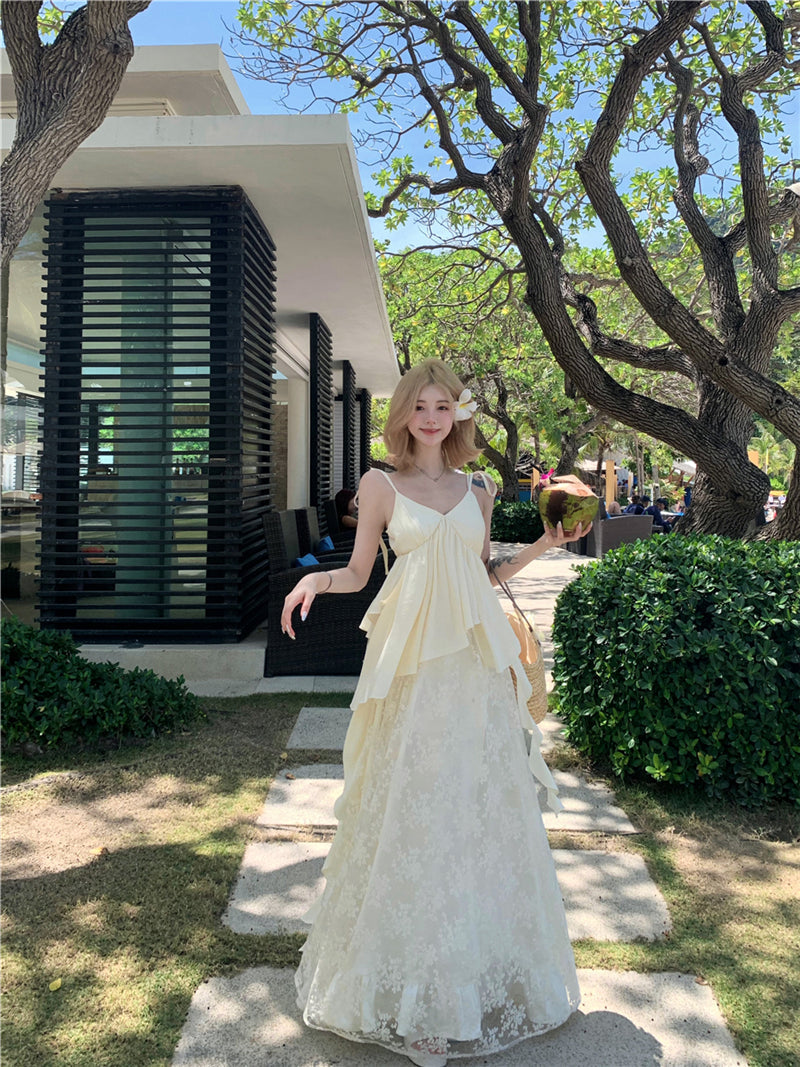 Lace Patchwork Layered Maxi Dress _ Ethereal Beach Gown