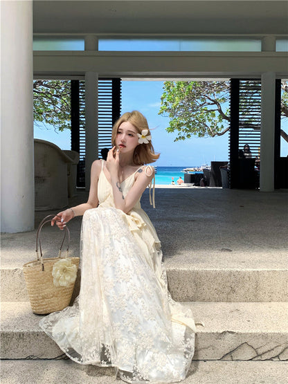Lace Patchwork Layered Maxi Dress _ Ethereal Beach Gown