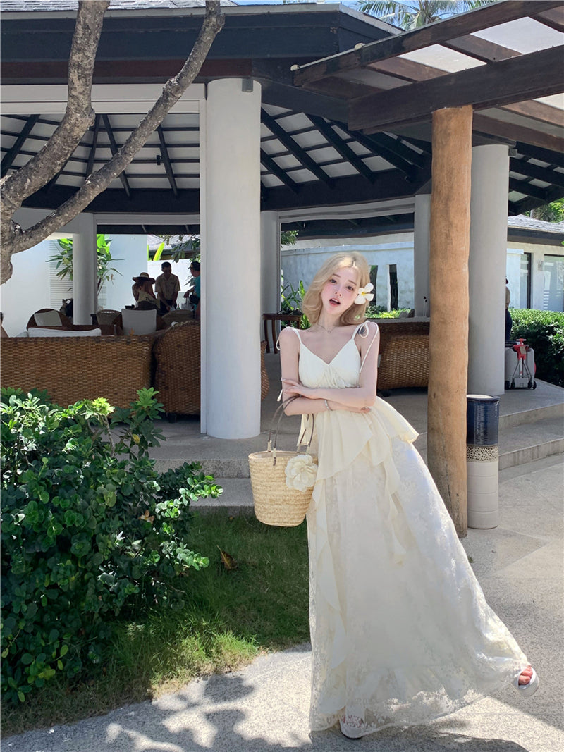 Lace Patchwork Layered Maxi Dress _ Ethereal Beach Gown