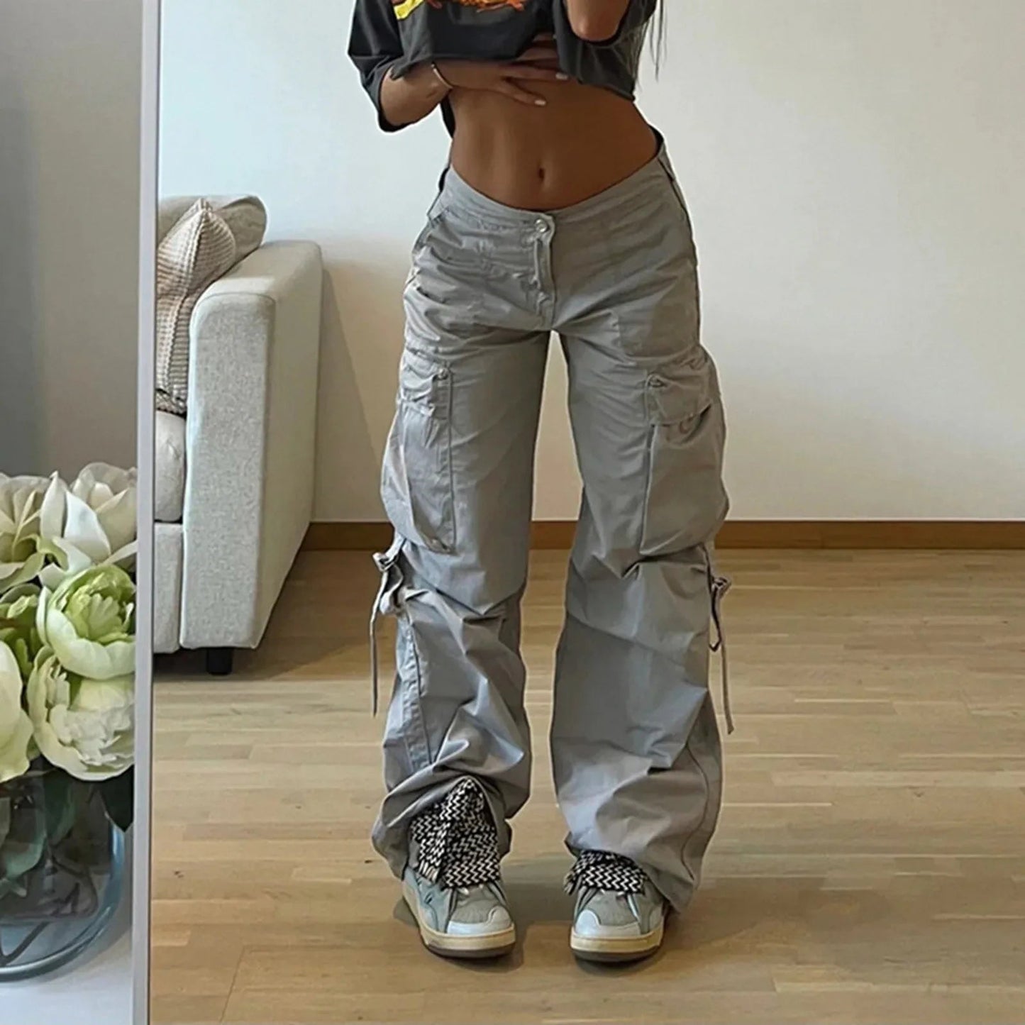 Loose Wide Leg Drawstring Baggy Cargo Sweatpants