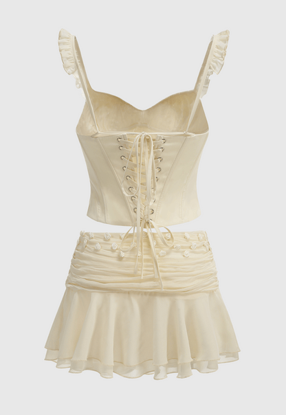 Lagina Corset Lace Up Ruffle Skirt Set