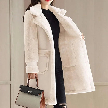 Lamb Wool Mid-length Winter Plus Loose Frosted Splicing Coat