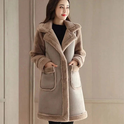 Lamb Wool Mid-length Winter Plus Loose Frosted Splicing Coat
