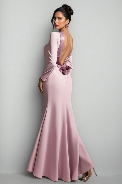 Taryke Backless Rhinestone Flower Maxi Dress