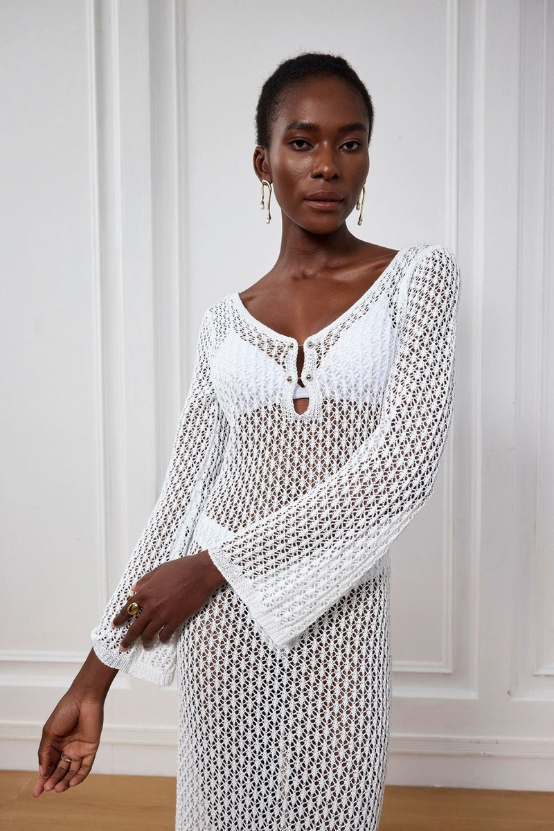 Lana Knit Cutout Plunge Maxi Dress in White