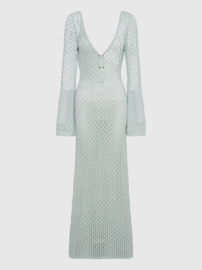 Lana Knit Cutout Plunge Maxi Dress in Blue