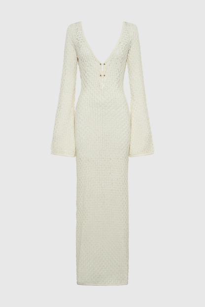 Lana Knit Cutout Plunge Maxi Dress in White