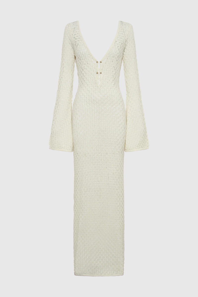 Lana Knit Cutout Plunge Maxi Dress in White