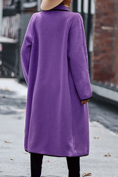 Lapel Pocketed Plush Cardigan