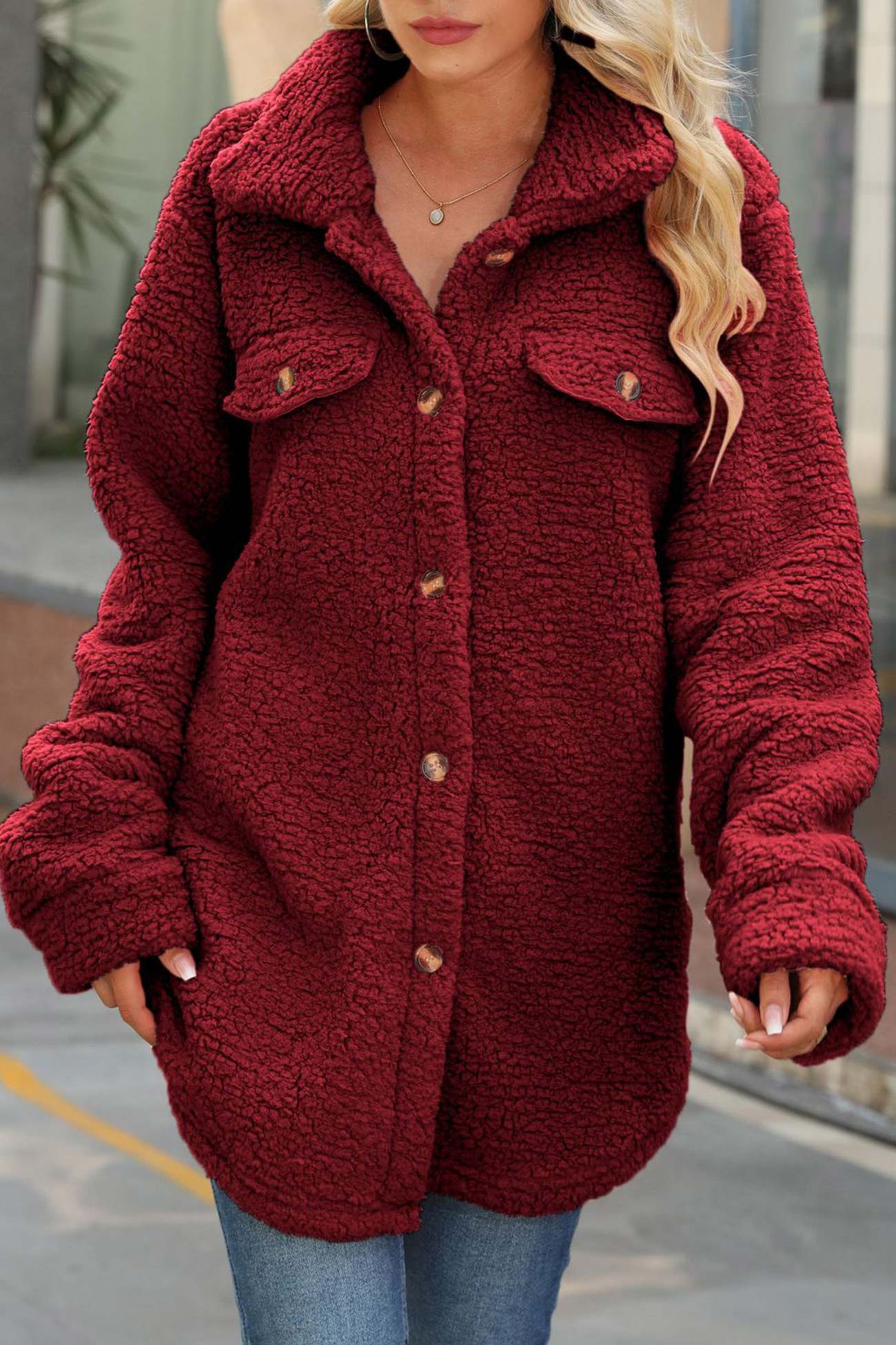 Lapel Single-breasted Plush Coat