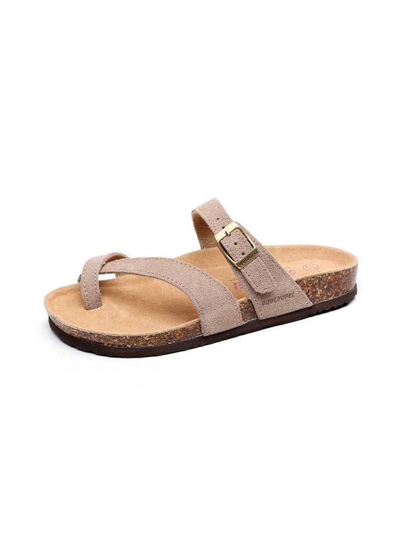 Maibulun | Latte Buckle-accent Suede Upper Sandal