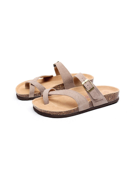 Maibulun | Latte Buckle-accent Suede Upper Sandal