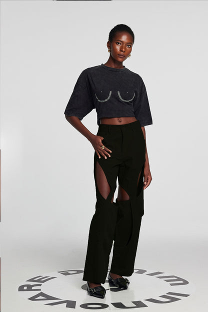 Leilany Cutout Cross Pants in Black
