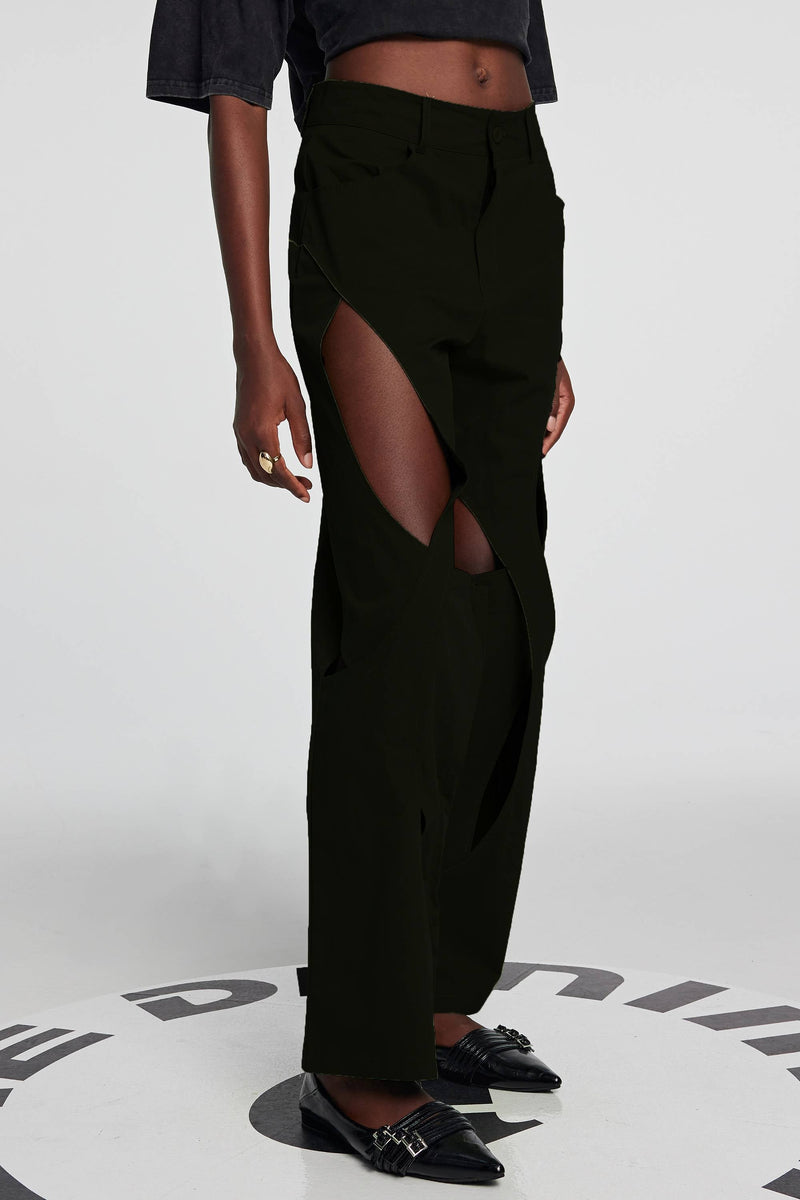 Leilany Cutout Cross Pants in Black