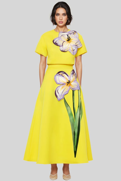 Hespet Yellow 3d Maxi Dress Set