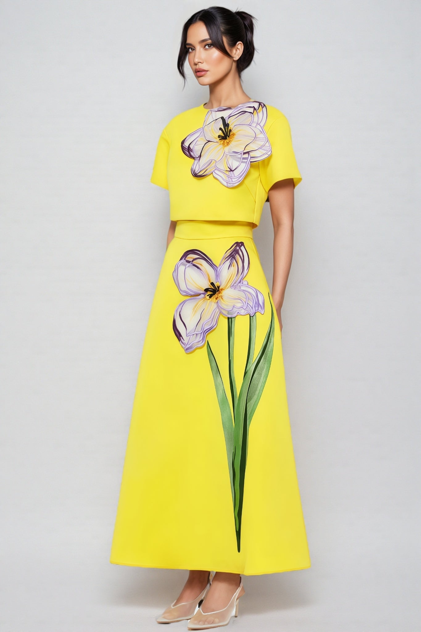 Hespet Yellow 3d Maxi Dress Set